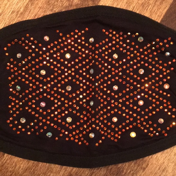 **LAST CHANCE! FREE! Gift w/ Purchase! NEW Black Face Mask w/ Orange Rhinestones - Picture 5 of 11